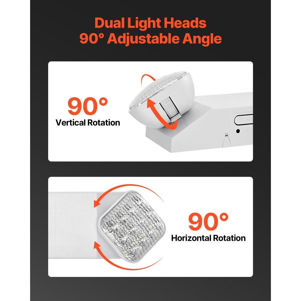 VEVOR 4 Pack Emergency Lights for Business, with Battery Backup, Commercial LED Emergency Exit Lighting Fixtures, AC 120/277V, with Two Square Head Adjustable, 90-Minute Backup, for Business, White