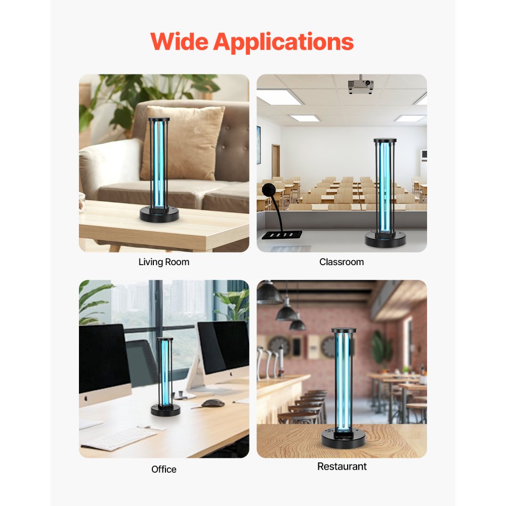 VEVOR UV Light, 36W Ultraviolet Lamp with Ozone Purifier, UVC Lamp with 30/60/120 Minutes 3-Gear Timer and Remote Control, for Room up to 400 sqft, UVO Lights for Living Room, Bedroom, Hotel, School
