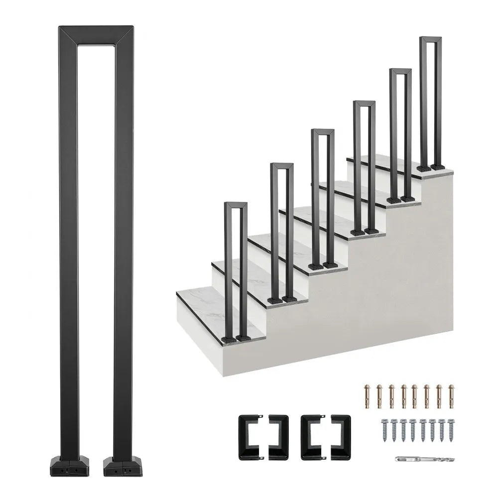 Vevor Handrail 1-Step U-Shape Outdoor Stair Rail Kit Black New