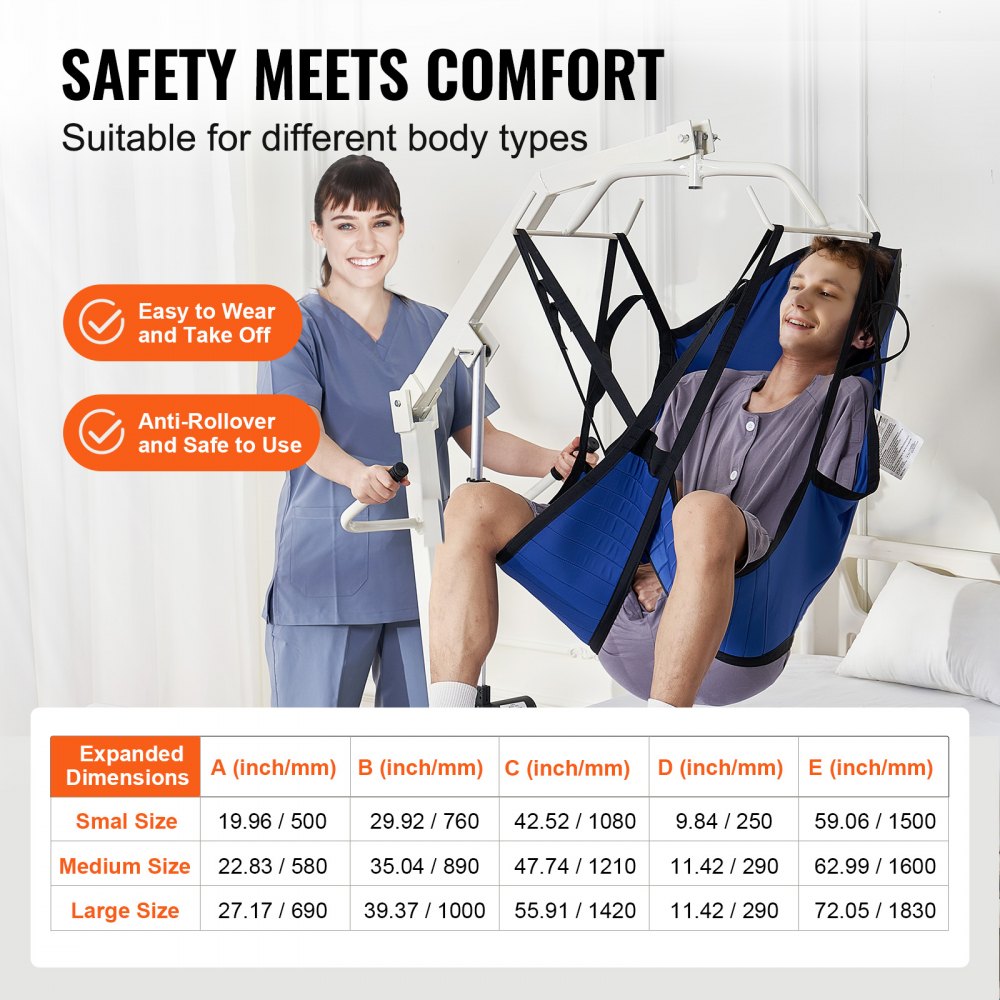 VEVOR Patient Lift Sling with Head Support- Large Size, Universal Patient Lift Sling, Divided Leg Transfer Sling for Bathing, Patient Lift Medical Sling for Elderly, Disabled, Bedridden, 600LBS
