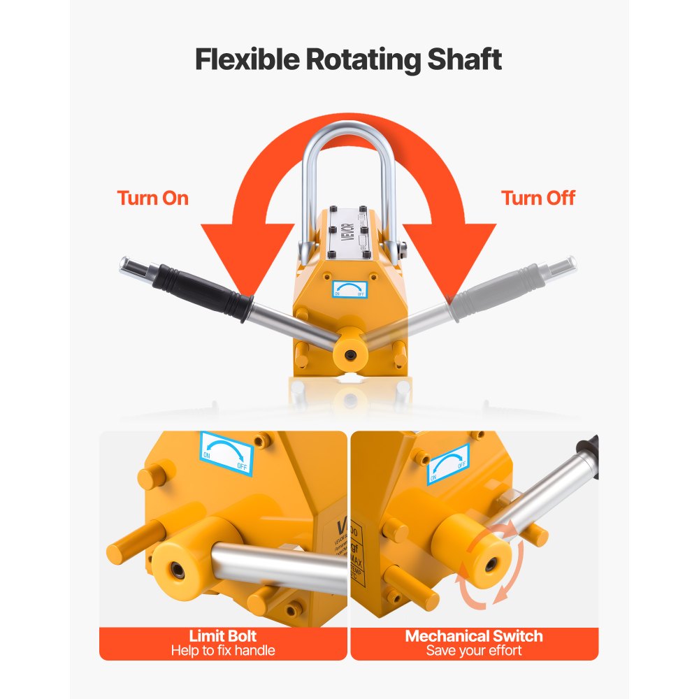 VEVOR Permanent Magnetic Lifter, 2200 lbs Pulling Capacity, Heavy Duty N42 Neodymium Lifting Magnet with Release Handle and Steel Hook, Used in Shop Crane and Hoist, for Lifting Plate Steel, Board