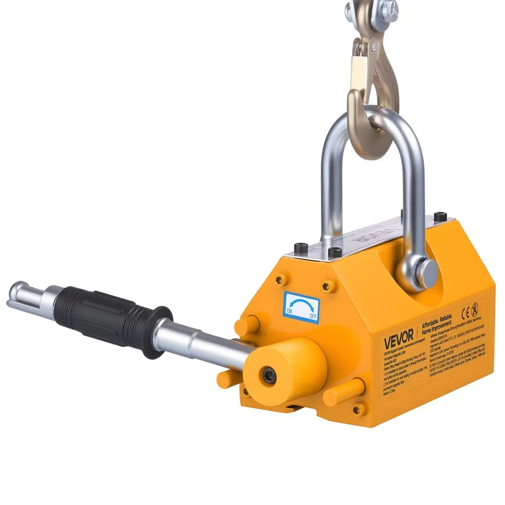 VEVOR Permanent Magnetic Lifter, 880 lbs Pulling Capacity, Heavy Duty N42 Neodymium Lifting Magnet with Release Handle and Steel Hook, Used in Shop Crane and Hoist, for Lifting Plate Steel, Board