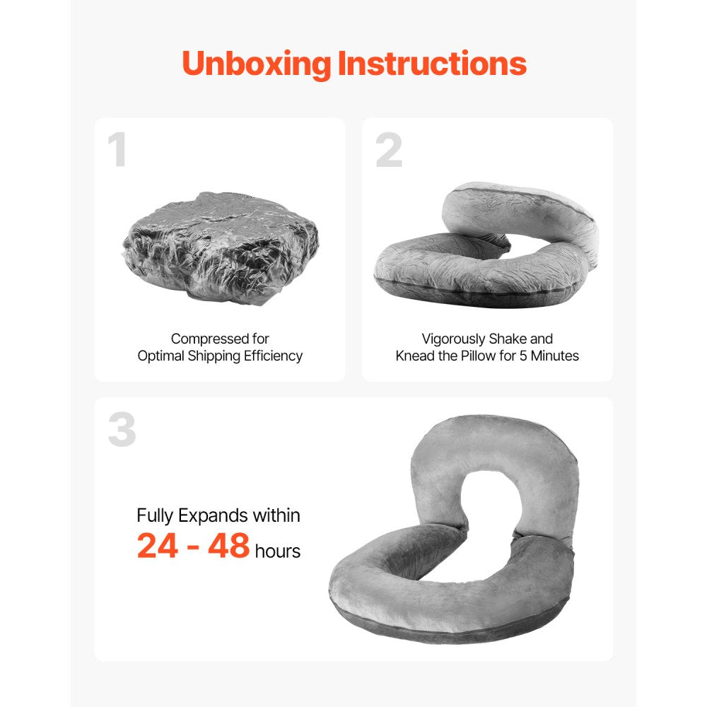 VEVOR Reading Pillow, Large Size U-Shaped Sitting up Pillow, Washable Bed Pillow with Soft Velvet, Bed Rest Back Pillow, Ideal for Reading, Gaming, Resting, Working, Grey