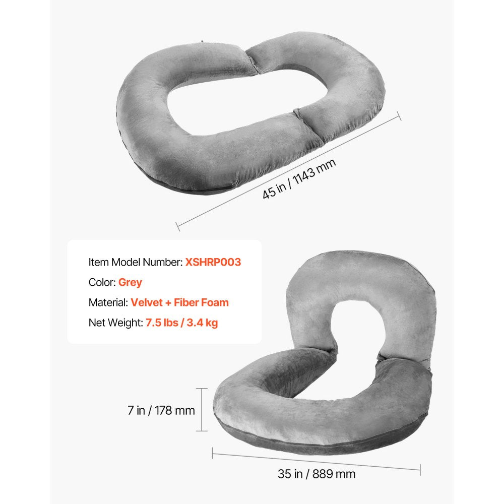 VEVOR Reading Pillow, Large Size U-Shaped Sitting up Pillow, Washable Bed Pillow with Soft Velvet, Bed Rest Back Pillow, Ideal for Reading, Gaming, Resting, Working, Grey