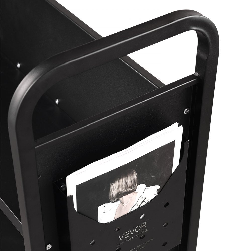 VEVOR Book Cart, 330 lbs Library Cart, 31.1" x 15.2" x 49.2" Rolling Book Cart, Single Sided V-Shaped Sloped Shelves with 4-Inch Lockable Wheels for Home Shelves Office and School, Book Truck in Black