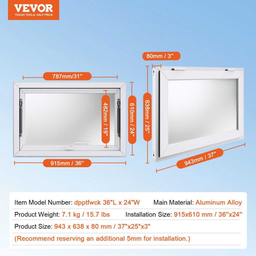 VEVOR Concession Window for Food Truck, 36"x24" Aluminum Alloy Food Truck Service Window, Up to 85 Degrees Stand Serving Window with Awning Door & Drag Hook,  for Food Trucks Concession Trailers