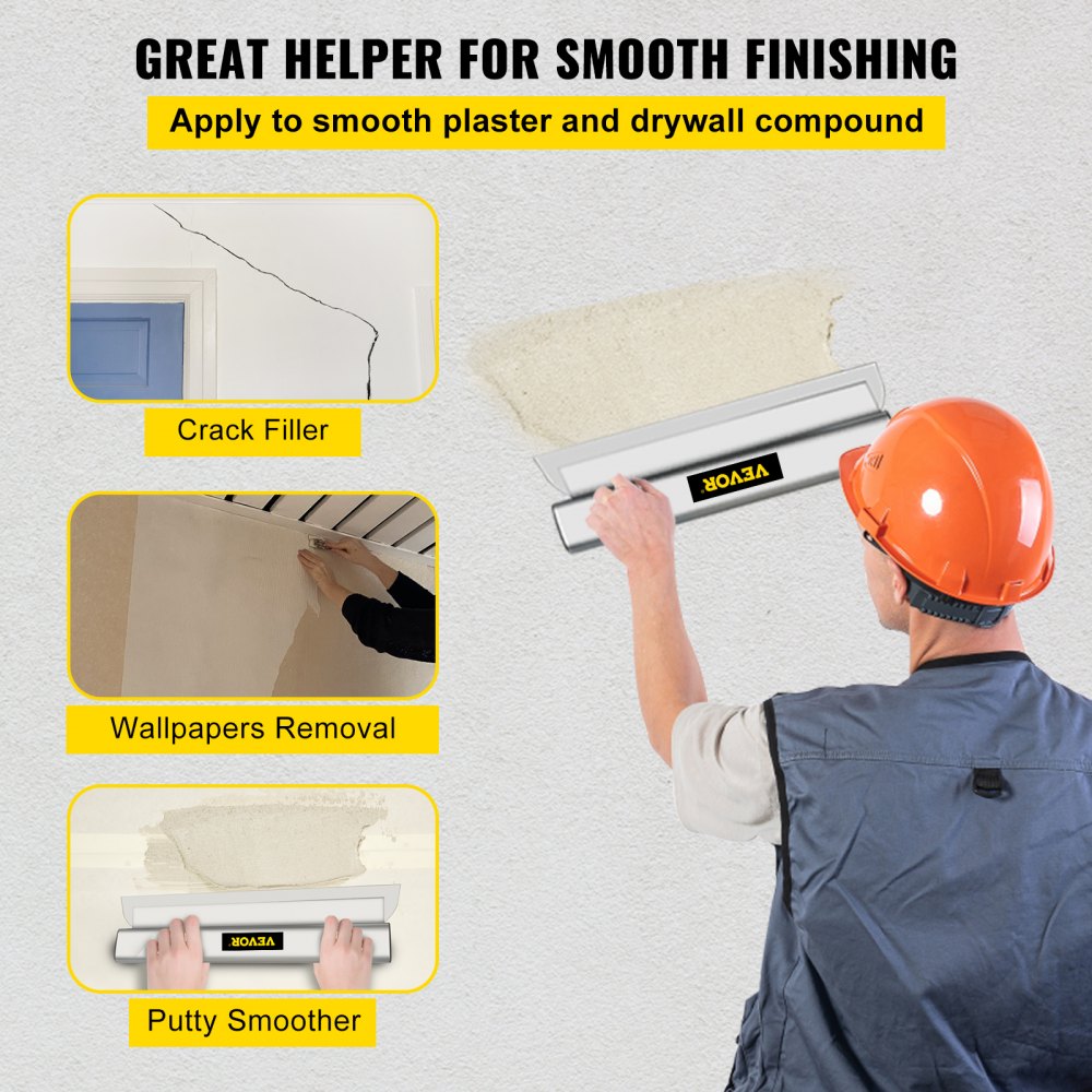 VEVOR Drywall Skimming Blade Set,10\"+16\" +24\" Blades,European Stainless Steel Construction Knife, Aluminum Blade Profile Smoothing Knockdown Spatula for Gyprock/Drywall/Wall-Board