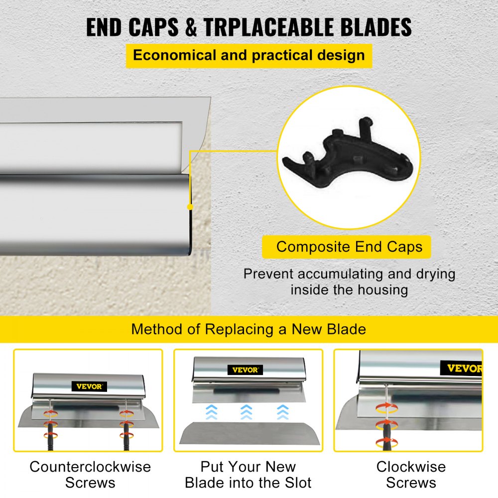VEVOR Drywall Skimming Blade Set,10\"+16\" +24\" Blades,European Stainless Steel Construction Knife, Aluminum Blade Profile Smoothing Knockdown Spatula for Gyprock/Drywall/Wall-Board