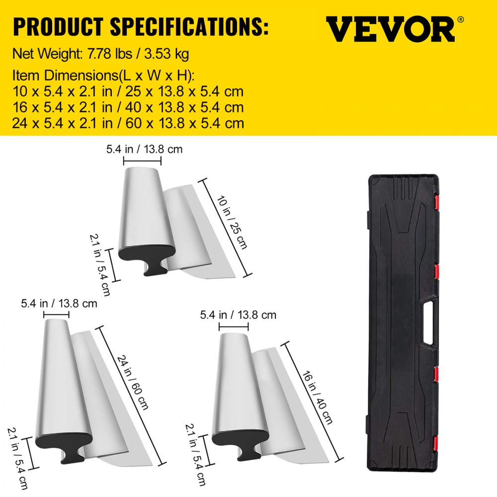 VEVOR Drywall Skimming Blade Set,10\"+16\" +24\" Blades,European Stainless Steel Construction Knife, Aluminum Blade Profile Smoothing Knockdown Spatula for Gyprock/Drywall/Wall-Board