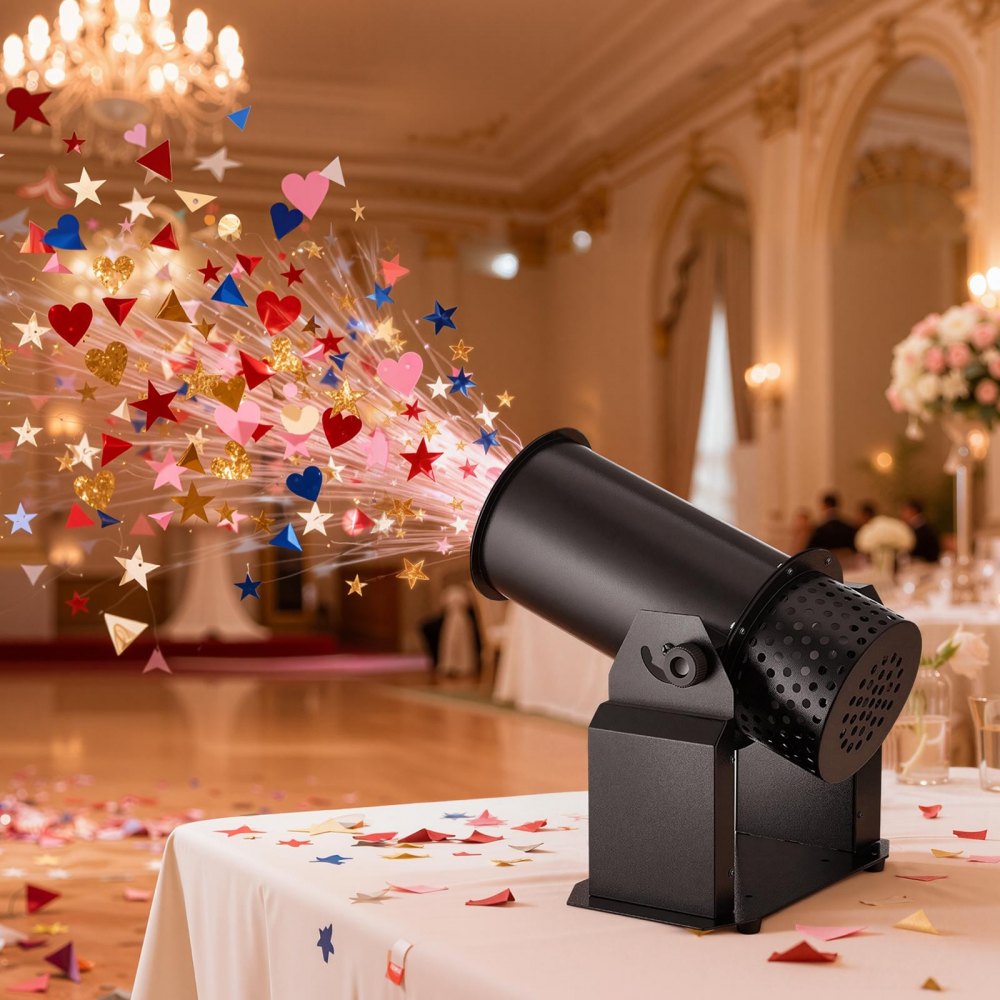 VEVOR Electric Confetti Machine, 1500W Powerful Output Confetti Cannon Launcher, DMX512, Manual & Remote Control, Portable Confe-tti Shooter for Wedding Christmas Party Event Show Stage Nightclub