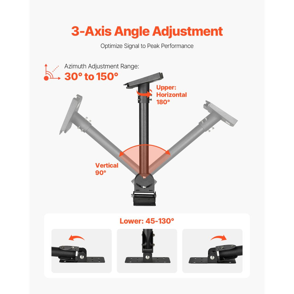 VEVOR Starlink Gen 3 Roof Mount, 30-150° Adjustable Angle Mounting Roof Pole Adapter, Heavy-Duty Steel Starlink Standard Gen 3 Pipe Kit, Compatible with Gen3 and V3, Easy to Assembly, Black