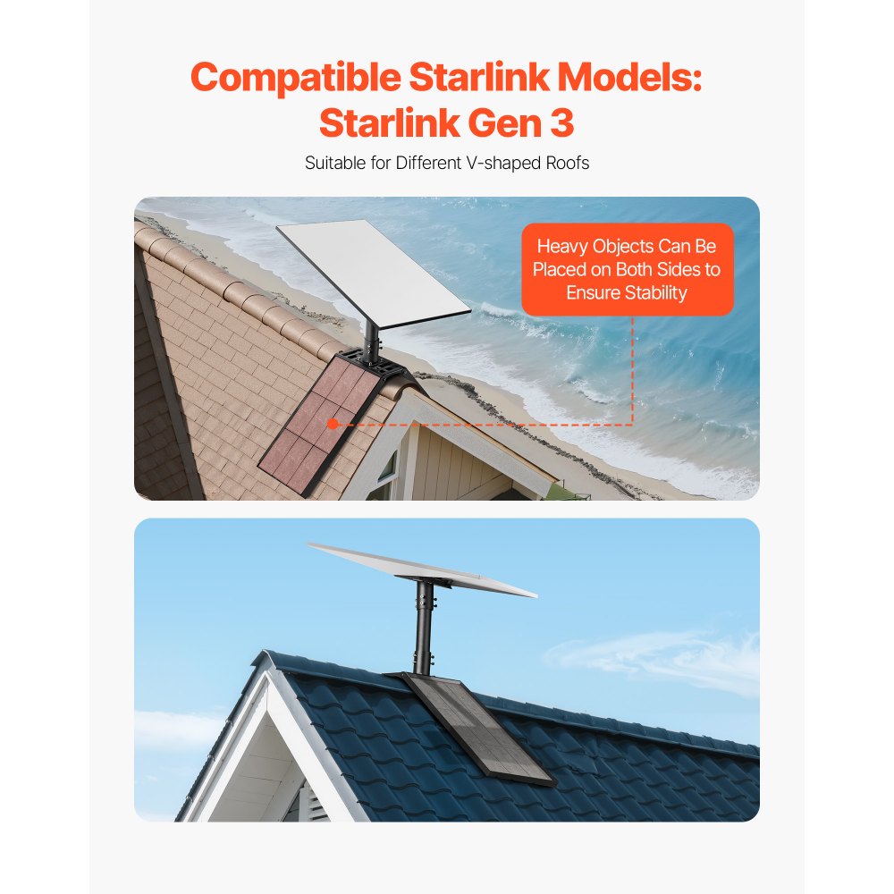 VEVOR Starlink Gen 3 Roof Mount, 45-135° Adjustable Angle Mounting Roof Ridge Pole Adapter, Heavy-Duty Steel Starlink Standard Gen 3 Pipe Kit, Compatible with Gen3 and V3, Easy to Assembly, Black