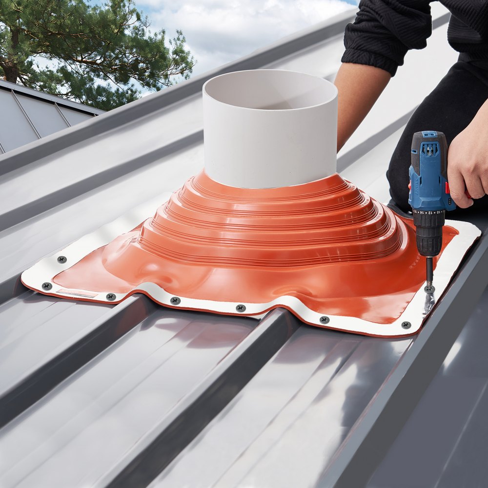 VEVOR Roof Pipe Flashing Boot, Fit Pipe OD 10" to 18", Flexible Silicone Roofing Jack Pipe Flashing, High Temp -101℉ to 437℉, Endurable Square Metal Base, for Chimney, Wood Stove & Outdoor Vent Pipes
