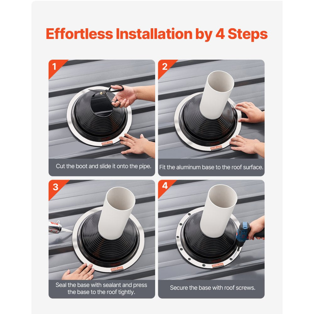 VEVOR 2 Pcs Roof Pipe Flashing Boots, Fit Pipe OD 6" to 11", Flexible EDPM Roofing Jack Pipe Flashing, High Temp -67℉ to 212℉, Endurable Round Metal Base, for Chimney, Wood Stove & Outdoor Vent Pipes