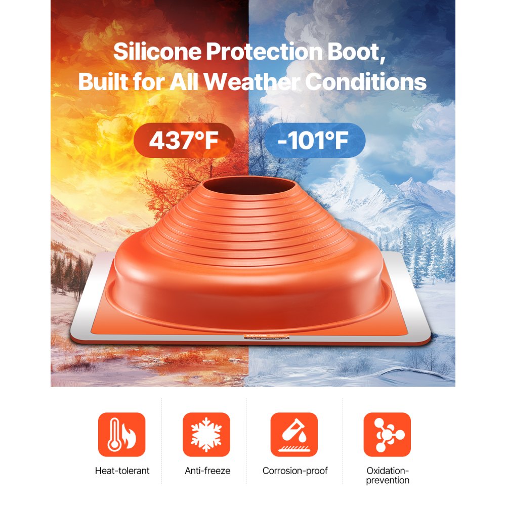 VEVOR 2Pcs Roof Pipe Flashing Boots, Fit Pipe OD 6-3/4" to 14", Flexible Silicone Roofing Jack Pipe Flashing, High Temp -101℉ to 437℉, Square Metal Base, for Chimney, Wood Stove & Outdoor Vent Pipes