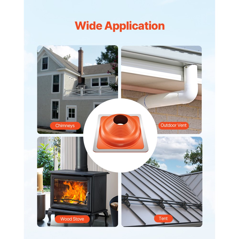 VEVOR 2 PCs Roof Pipe Flashing Boots, Fit Pipe OD 6-1/4" - 11-3/4", Flexible Silicone Roofing Jack Pipe Flashing, High Temp -101℉ - 437℉, Square Metal Base, for Chimney, Wood Stove & Outdoor Vent Pipe