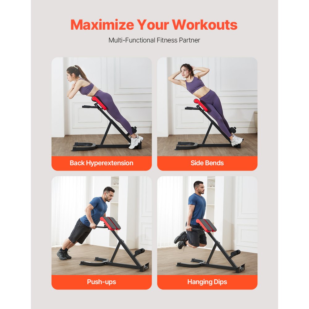 VEVOR Roman Chair Hyperextension Bench, 300 lbs Adjustable Extension Machine, Multi-Function Exercise Equipment for Glute, Hamstring, Lower Back, and Ab Workout, Fitness Weight Bench for Home Gym