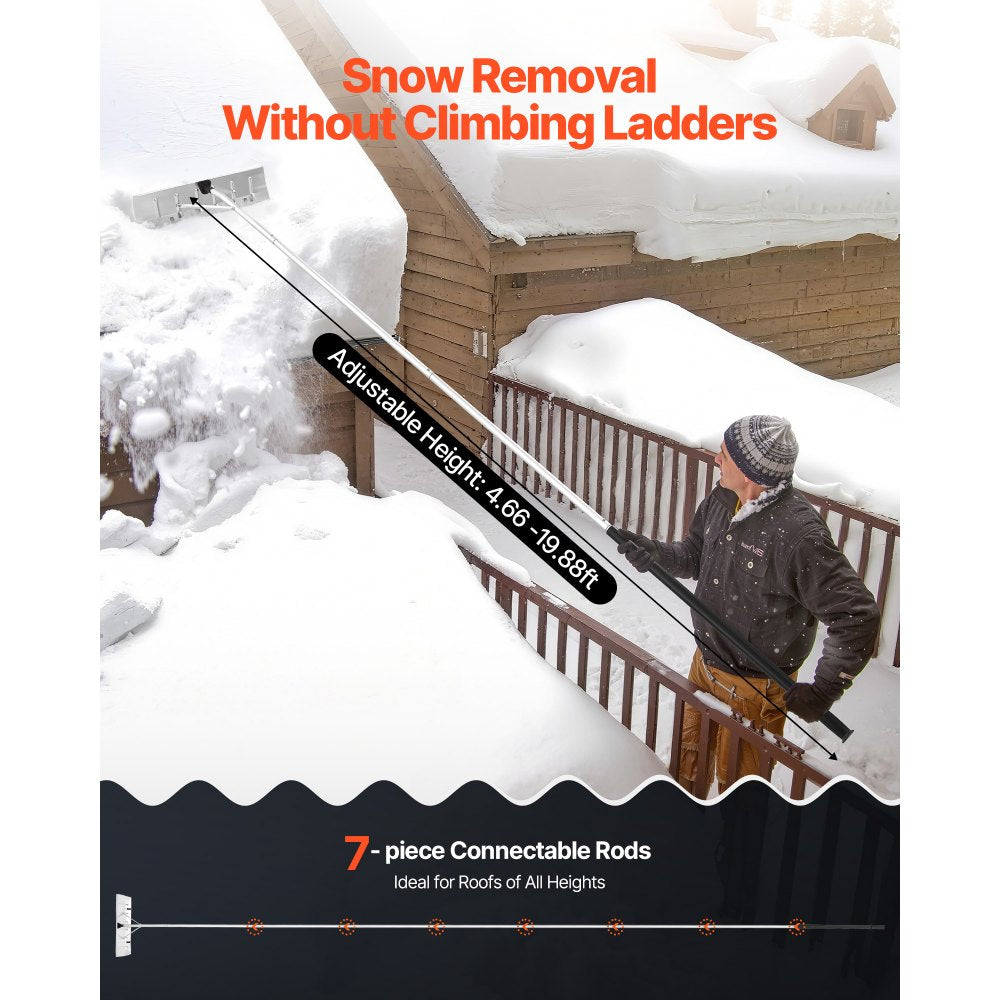 VEVOR Snow Roof Rake, 26 in Aluminum Blade, 7.5-20 ft Adjustable Roof Snow Scraper with Wheels, Anti-Slip Handle Snows Removal Tool, Lightweight House Rooftop Rake for Leaves Debris Removal