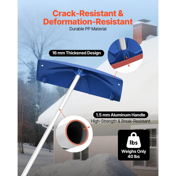Vevor Roof Rake 24" Adjustable Snow Removal Tool with Wheels New ...