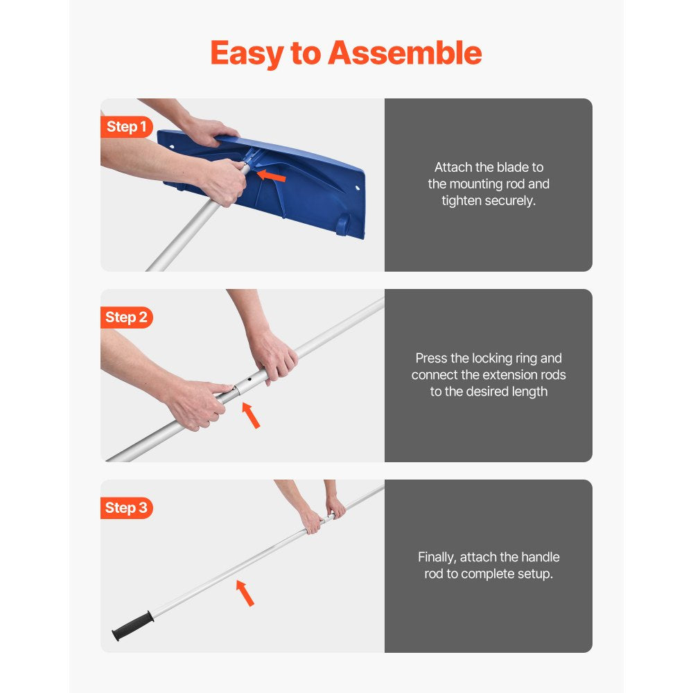 VEVOR Snow Roof Rake, 24 in PP Plastic Blade, 3.8-18.2 ft Adjustable Roof Snow Scraper with Wheels, Anti-Slip Handle Snows Removal Tool, Lightweight House Rooftop Rake for Leaves Debris Removal