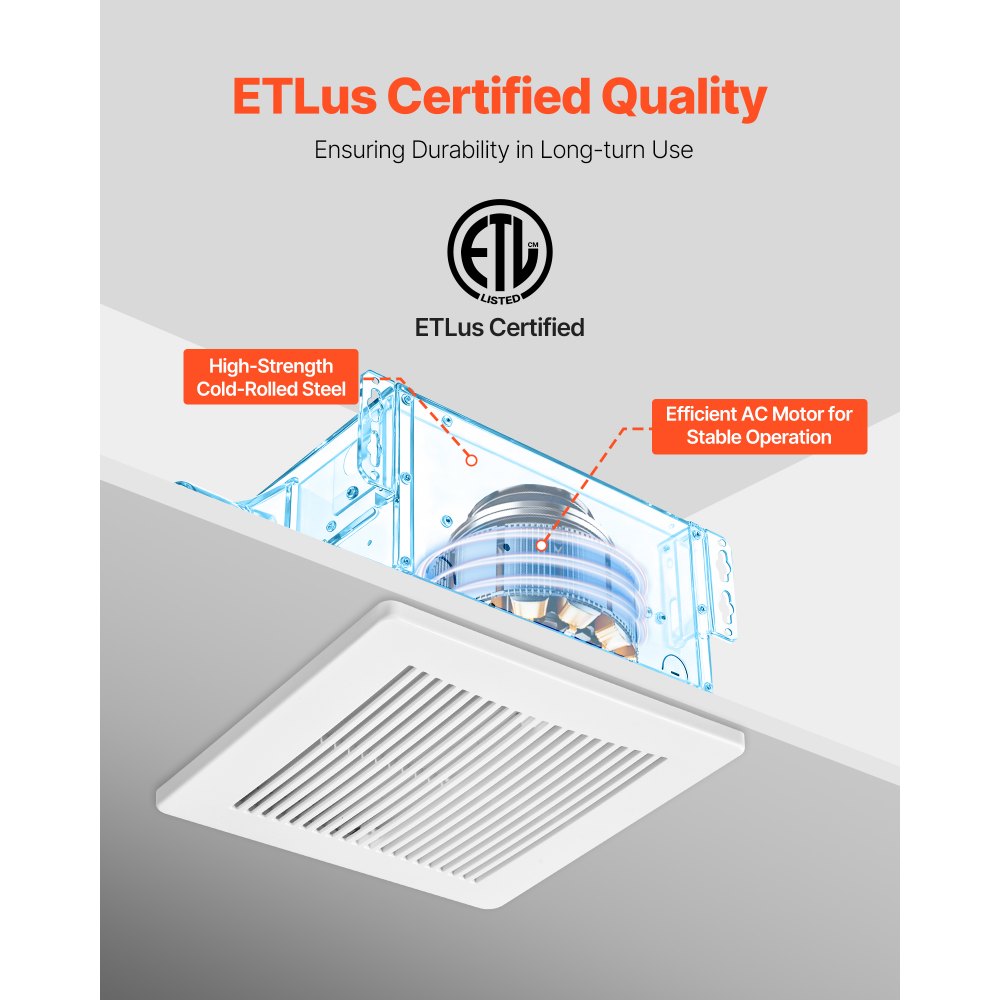 VEVOR Bathroom Exhaust Fan, 110 CFM Bathroom Vent, 1.5 Sones Low-Noise, Premium Motor Ceiling Fan, Standard 4-inch Duct Interface for Laundry Room, Storage Room, Home Ventilation, White