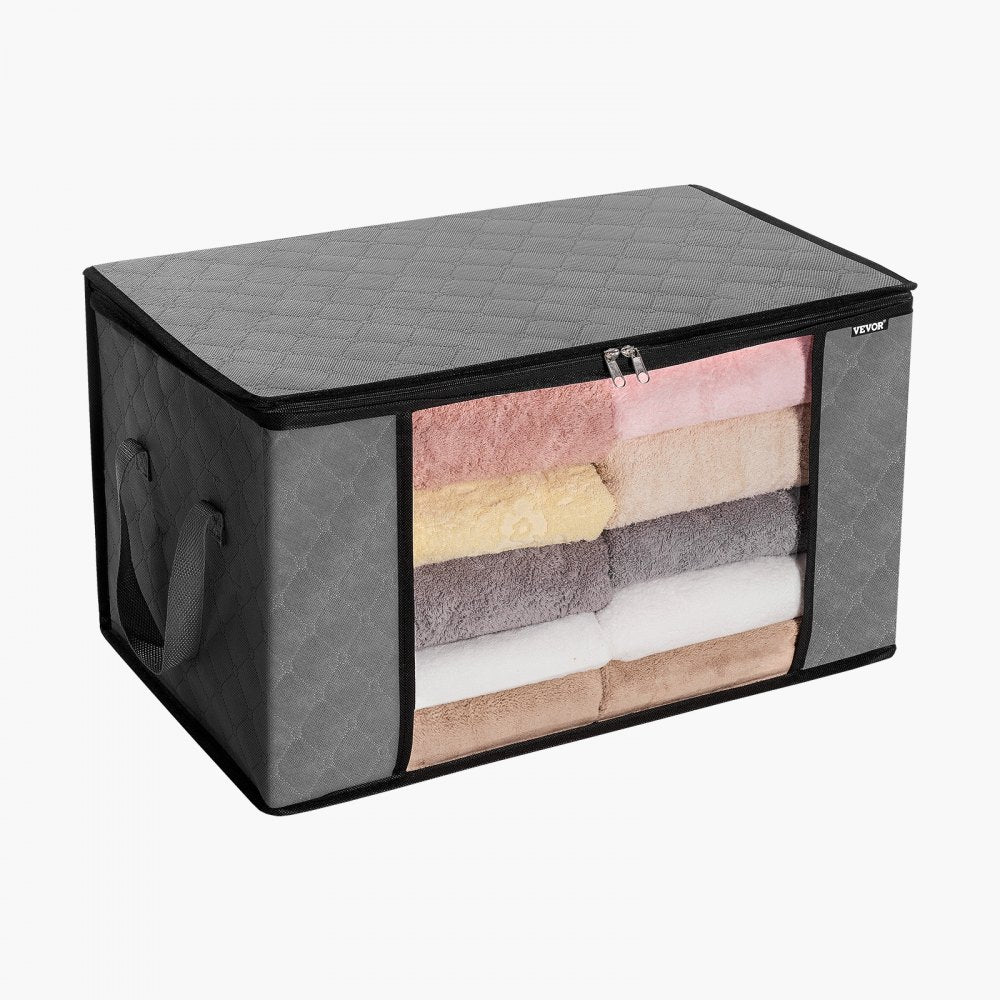 VEVOR 60L Large Storage Bags, 6 Pack Clothes Storage Bin, Foldable Closet Organizers Containers with Handle, Nov-woven Fabric Storage Bag for Clothing, Blanket, Comforter, Bed Sheet, Pillow(Grey)