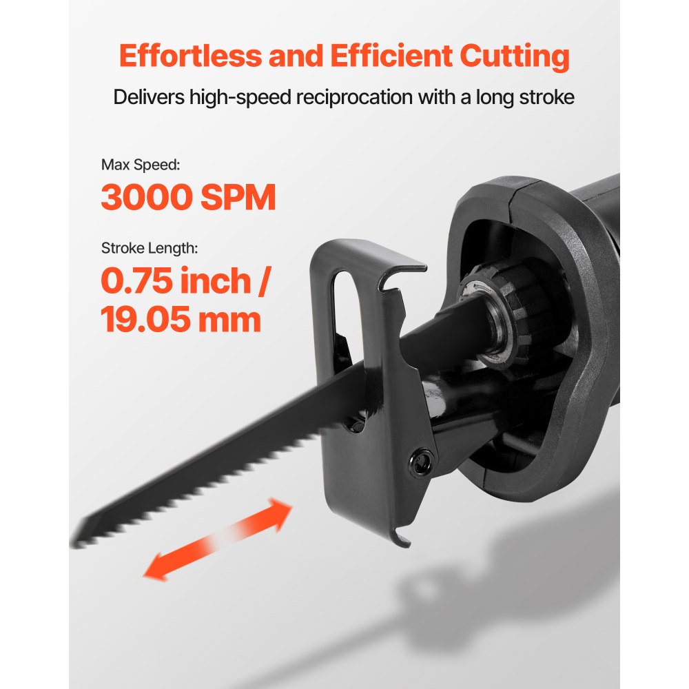 VEVOR Corded Reciprocating Saw, 120 Volt 6 Amp, 3000 SPM Variable Speed, 3/4 inch Stroke Length, Electric Reciprocating Saw with 8 Blades and Carrying Bag, for Wood, Metal, and Plastic Cutting