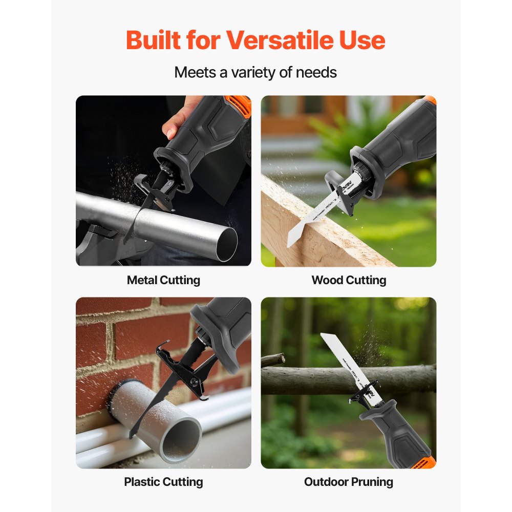 VEVOR Corded Reciprocating Saw, 120 Volt 6 Amp, 3000 SPM Variable Speed, 3/4 inch Stroke Length, Electric Reciprocating Saw with 8 Blades and Carrying Bag, for Wood, Metal, and Plastic Cutting