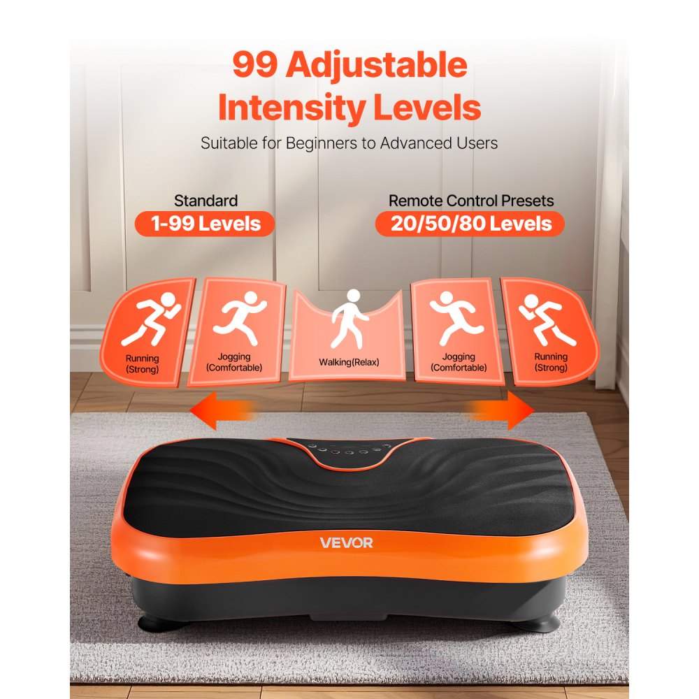 VEVOR Vibration Plate Exercise Machine, Whole Body Vibrating Platform for Lymphatic Drainage and Weight Loss, Home Workout Fitness Equipment with 2 Resistance Bands, Body Shaker for Women Men, Orange