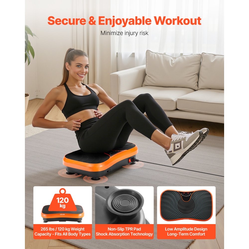 VEVOR Vibration Plate Exercise Machine, Whole Body Vibrating Platform for Lymphatic Drainage and Weight Loss, Home Workout Fitness Equipment with 2 Resistance Bands, Body Shaker for Women Men, Orange