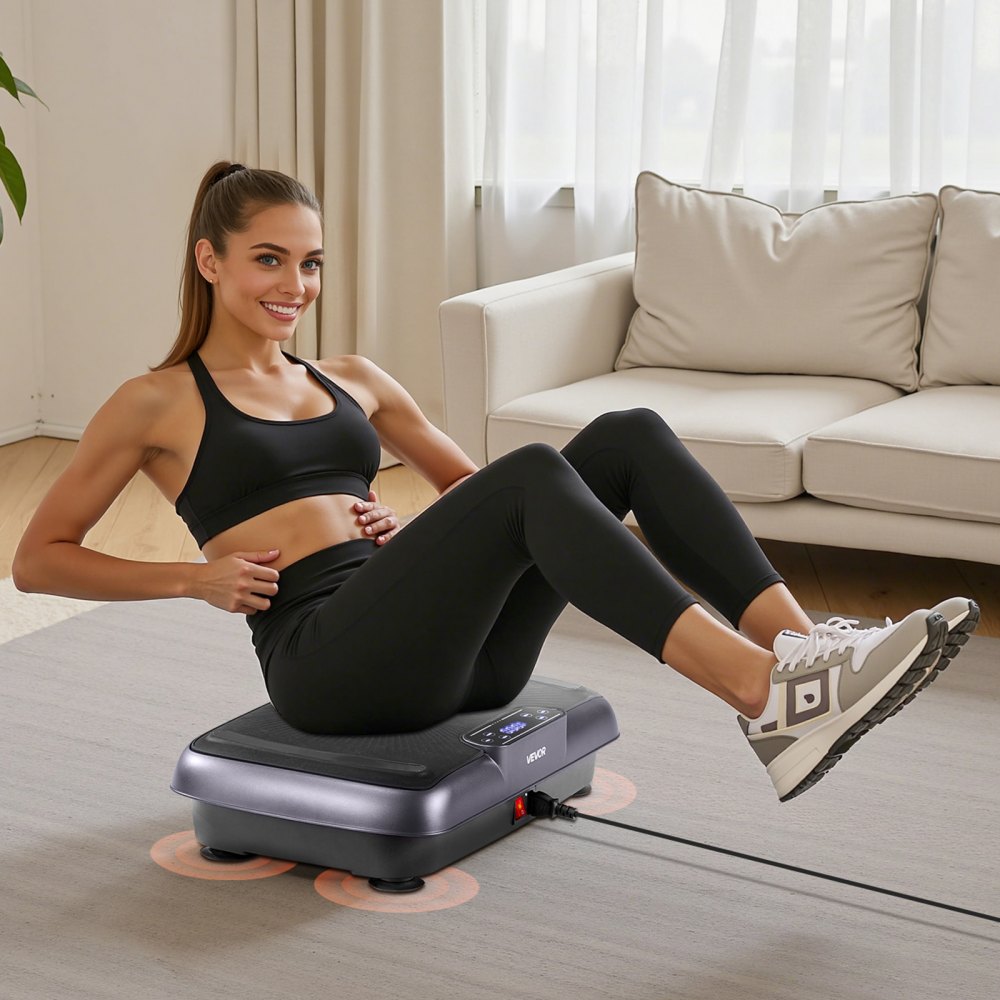VEVOR Vibration Plate Exercise Machine, Full Body Vibrating Platform for Lymphatic Drainage and Weight Loss, Home Workout Fitness Equipment with 2 Resistance Bands, Body Shaker for Women Men, Black