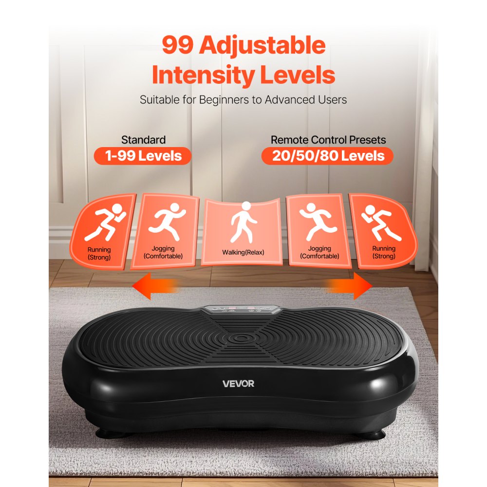 VEVOR Vibration Plate Exercise Machine, Whole Body Shaker for Lymphatic Drainage and Weight Loss, Home Workout Gym Fitness Equipment with 2 Resistance Bands, Vibrating Platform for Women Men, Black
