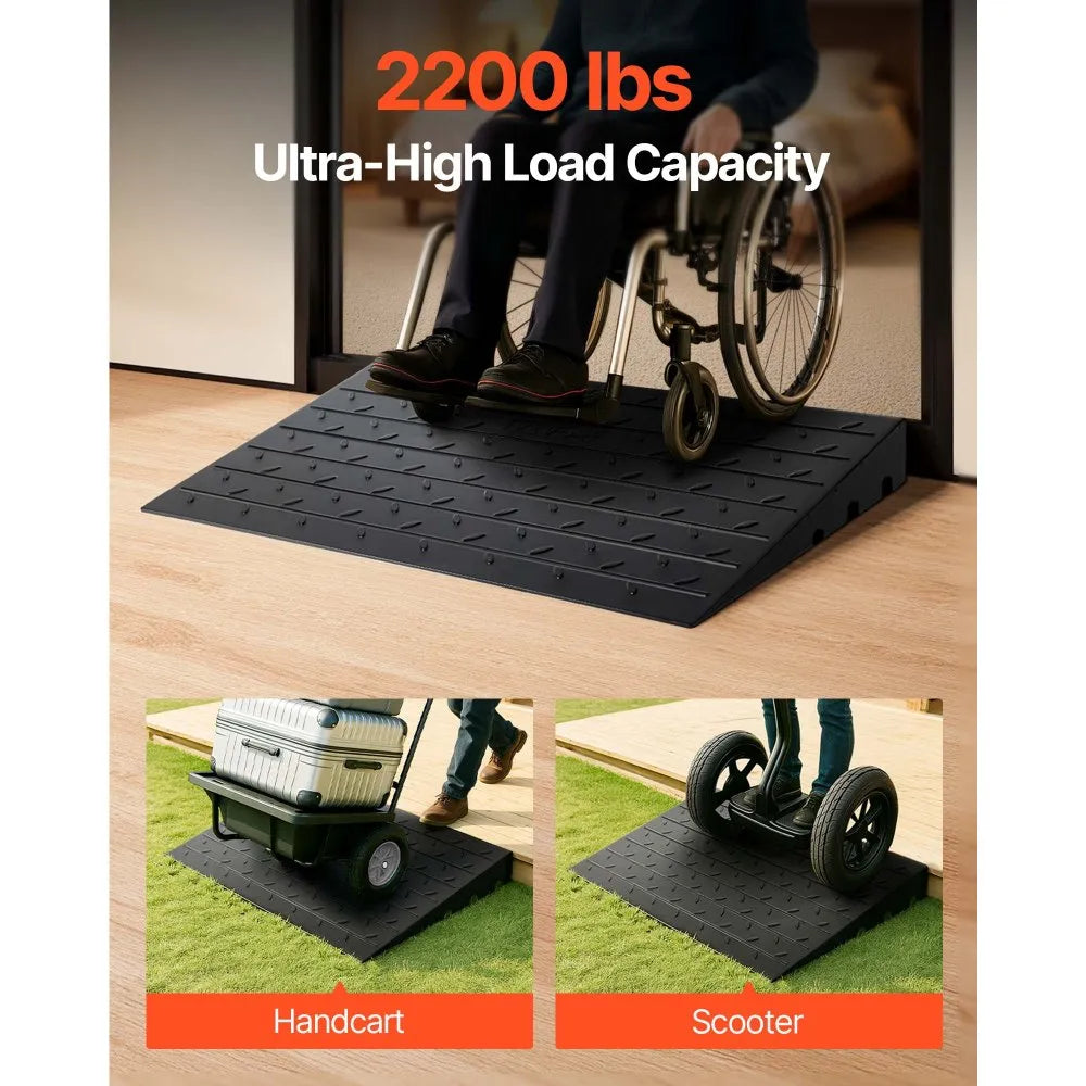 VEVOR Rubber Threshold Ramp, 4\" Rise Threshold Ramp Doorway, 3 Channels Cord Cover Rubber Solid Threshold Ramp, Rubber Angled Entry Rated 2200 Lbs Load Capacity for Wheelchair and Scooter