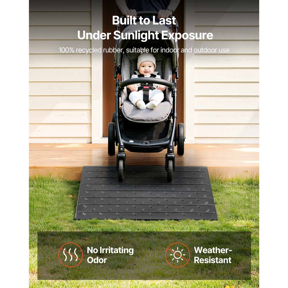 VEVOR Rubber Threshold Ramp, 4\" Rise Threshold Ramp Doorway, 3 Channels Cord Cover Rubber Solid Threshold Ramp, Rubber Angled Entry Rated 2200 Lbs Load Capacity for Wheelchair and Scooter