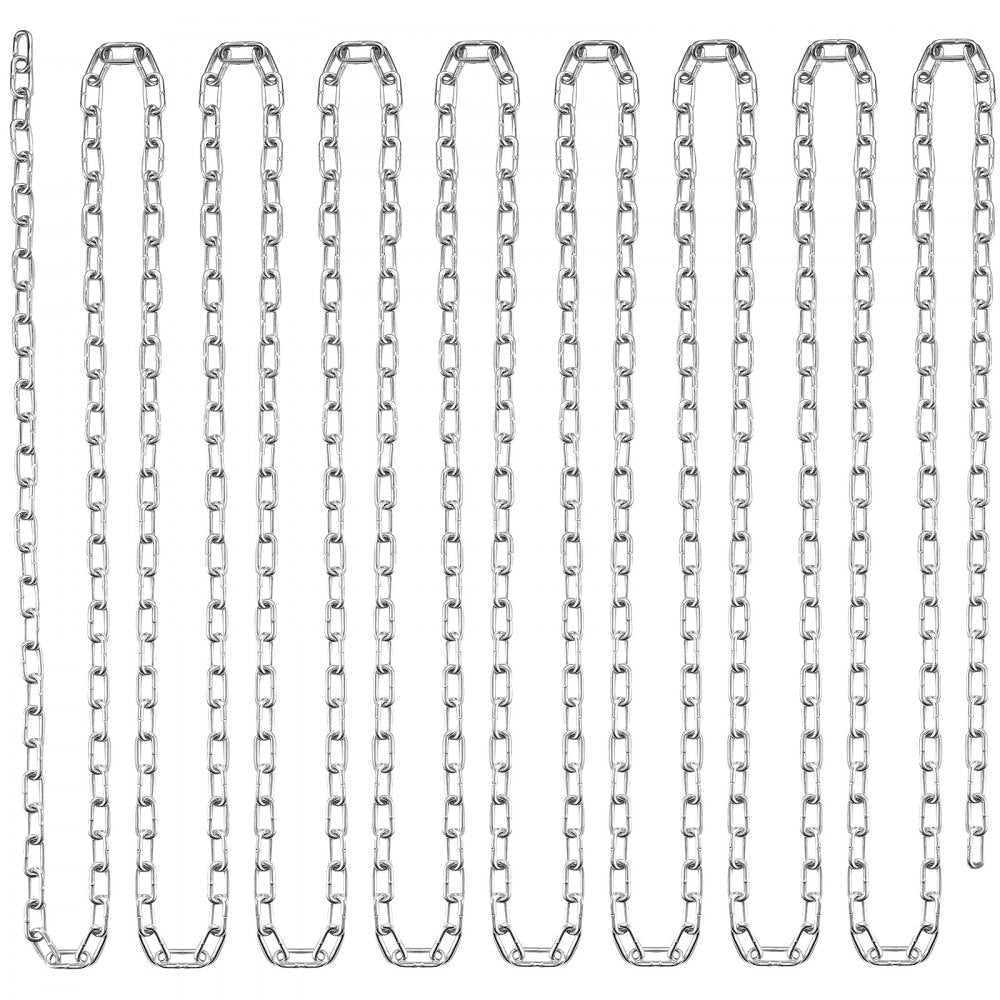 VEVOR Proof Coil Chain, 1/8" x 33', 350 lbs Safe Working Load, Zinc Plated Proof Tested Coil Chain with Two Quick Links, Galvanized Carbon Steel Link Chain for Towing, Hanging, Camping, Pet Towing