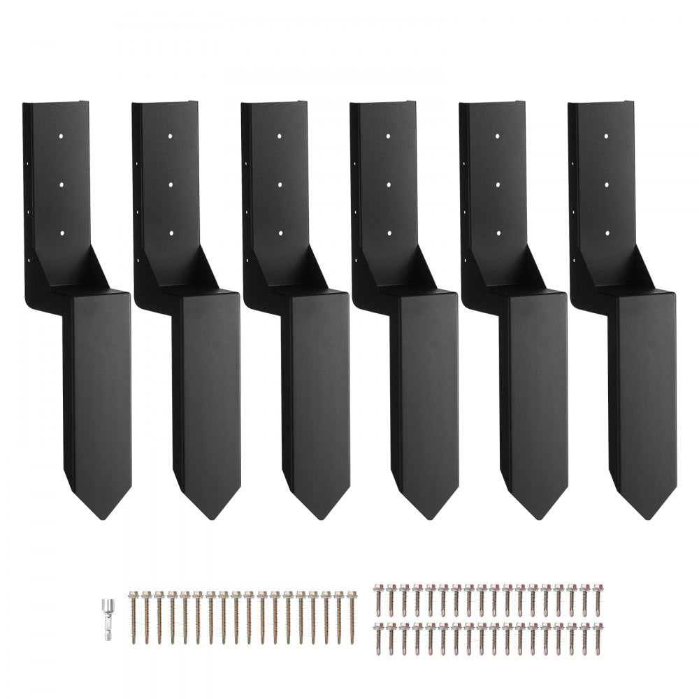 VEVOR Fence Post Anchor Repair Kit, 6 Pack Inner Diameter 3.5 x3.5 Inches Heavy Duty Steel Fence Post Support Stakes, Anchor Ground Spike for Repair Tilted, Broken Wood Fence Post, Enveloping