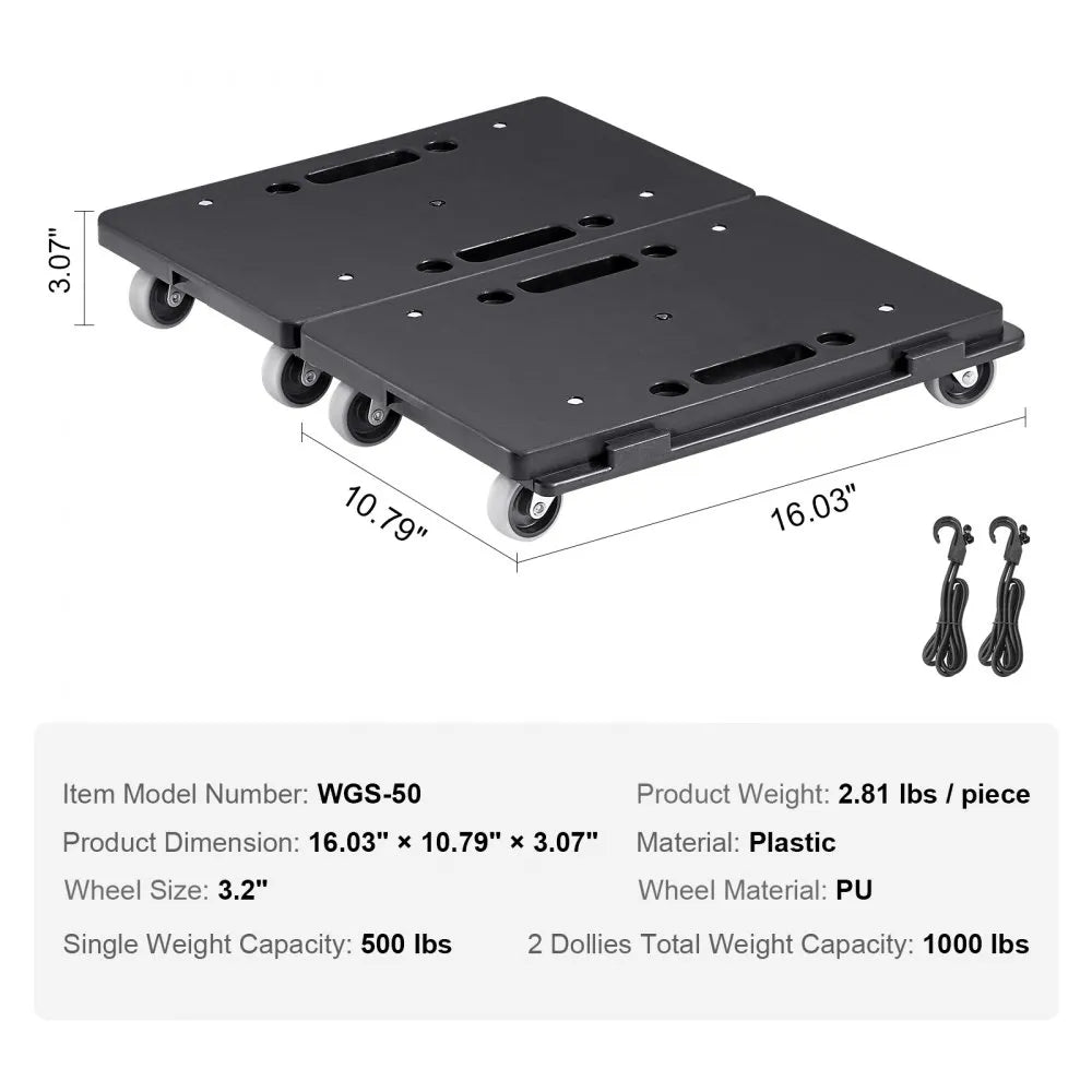 VEVOR Furniture Dolly, 500 lbs Capacity Each Count, Furniture Mover with Wheels, Portable Moving Rollers 4 Wheels Heavy Duty, Small Flat Dolly Cart with Interlocking for Heavy Furniture, 2 Pack, Black