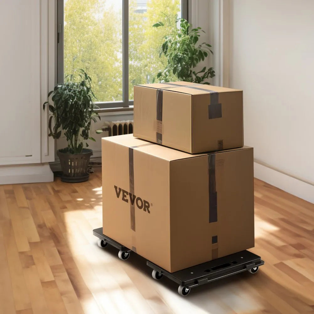 VEVOR Furniture Dolly, 500 lbs Capacity Each Count, Furniture Mover with Wheels, Portable Moving Rollers 4 Wheels Heavy Duty, Small Flat Dolly Cart with Interlocking for Heavy Furniture, 2 Pack, Black
