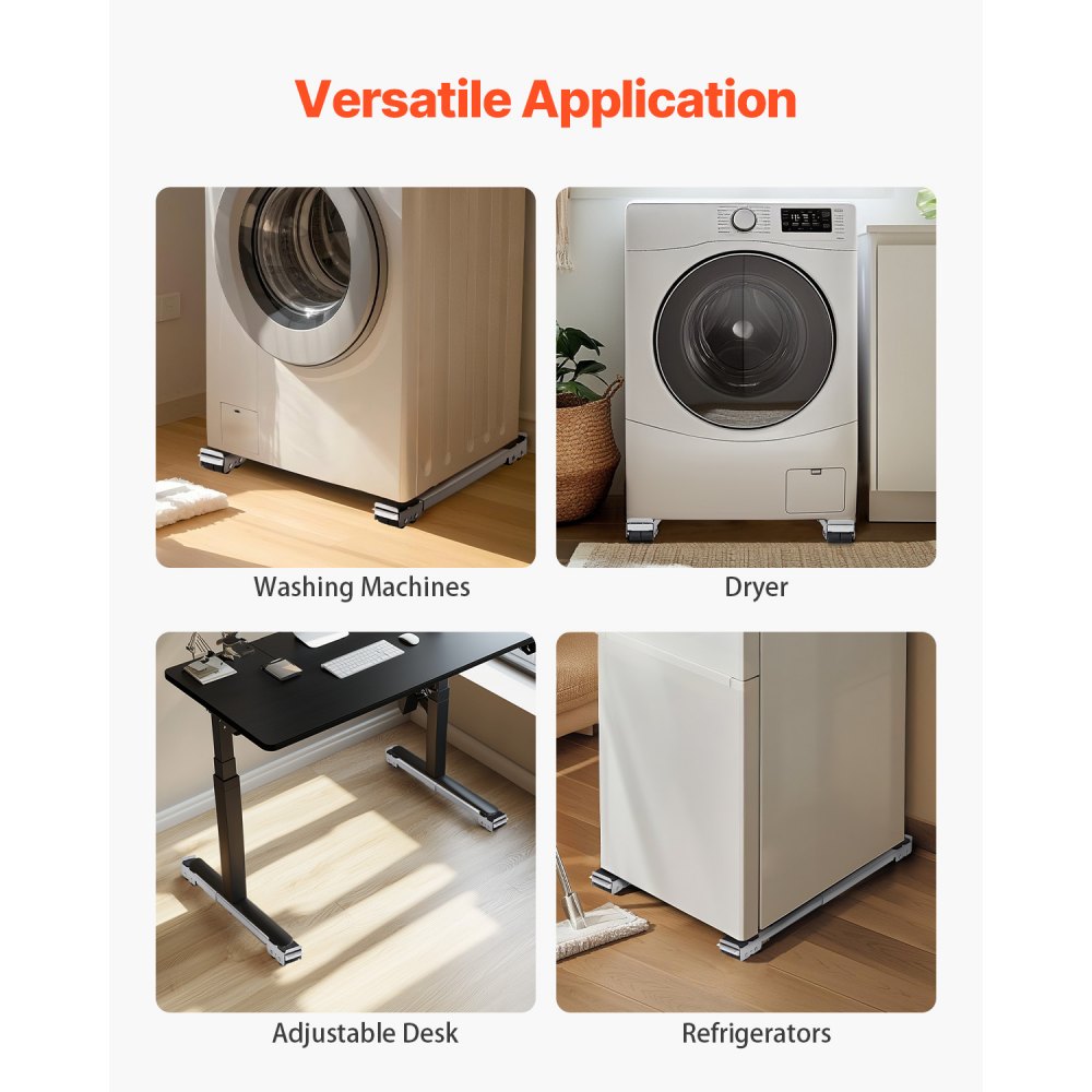 VEVOR Heavy Duty Furniture Appliances Rollers, 660 lbs Total Load, Extendable Appliance Rollers Mobile Washing Machine Base, Fridge Stand Dolly Movers for Refrigerators, Dryers, Dishwashers, White