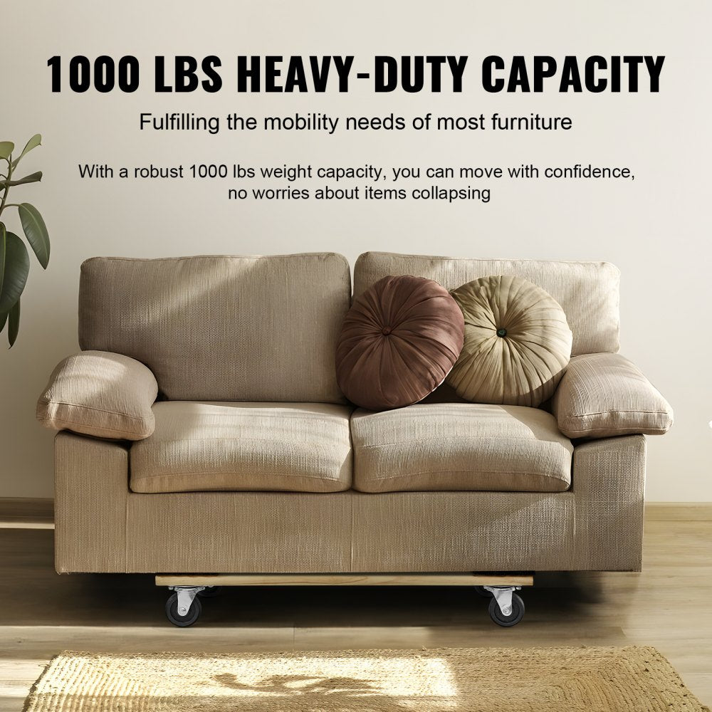 VEVOR Furniture Dolly, 1000 lbs Load Capacity, 18" x 30", 4 x 3" PP Swivel Casters, Heavy Duty Hardwood Furniture Moving Dolly, Mover's Dolly, Moving Cart with Wheels for Heavy Furniture Home Cleaning