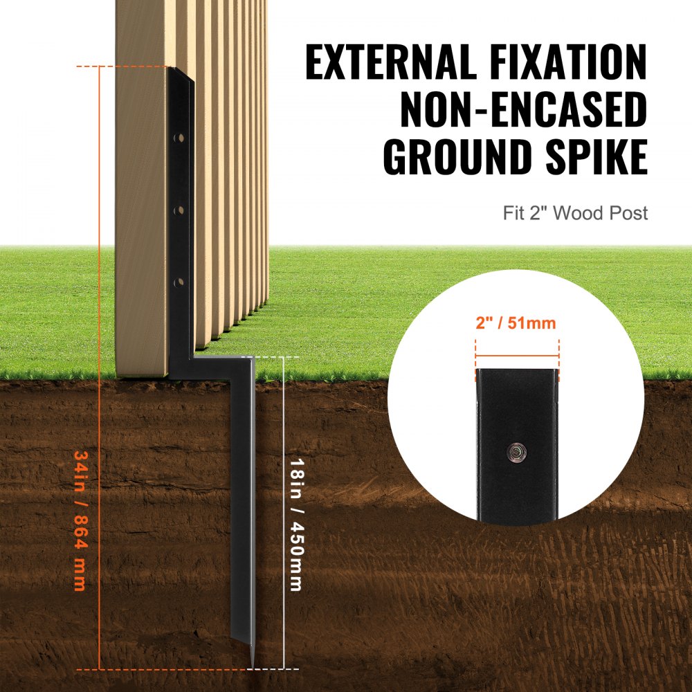 VEVOR Fence Post Anchor Repair Kit, 2 Pack Inner Diameter 2 x2 Inches Heavy Duty Steel Fence Post Support Stakes, Anchor Ground Spike for Repair Tilted, Broken Wood Fence Post