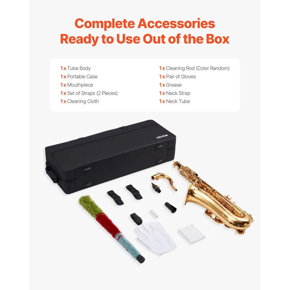 VEVOR Tenor Saxophone, B Flat, Professional Brass Saxophone Beginner Kit with Carrying Case, Mouthpiece, Straps, Cleaning Cloth, Gloves, Neck Strap, 23 Keys Tenor Sax Kit, for Beginners Students, Gold