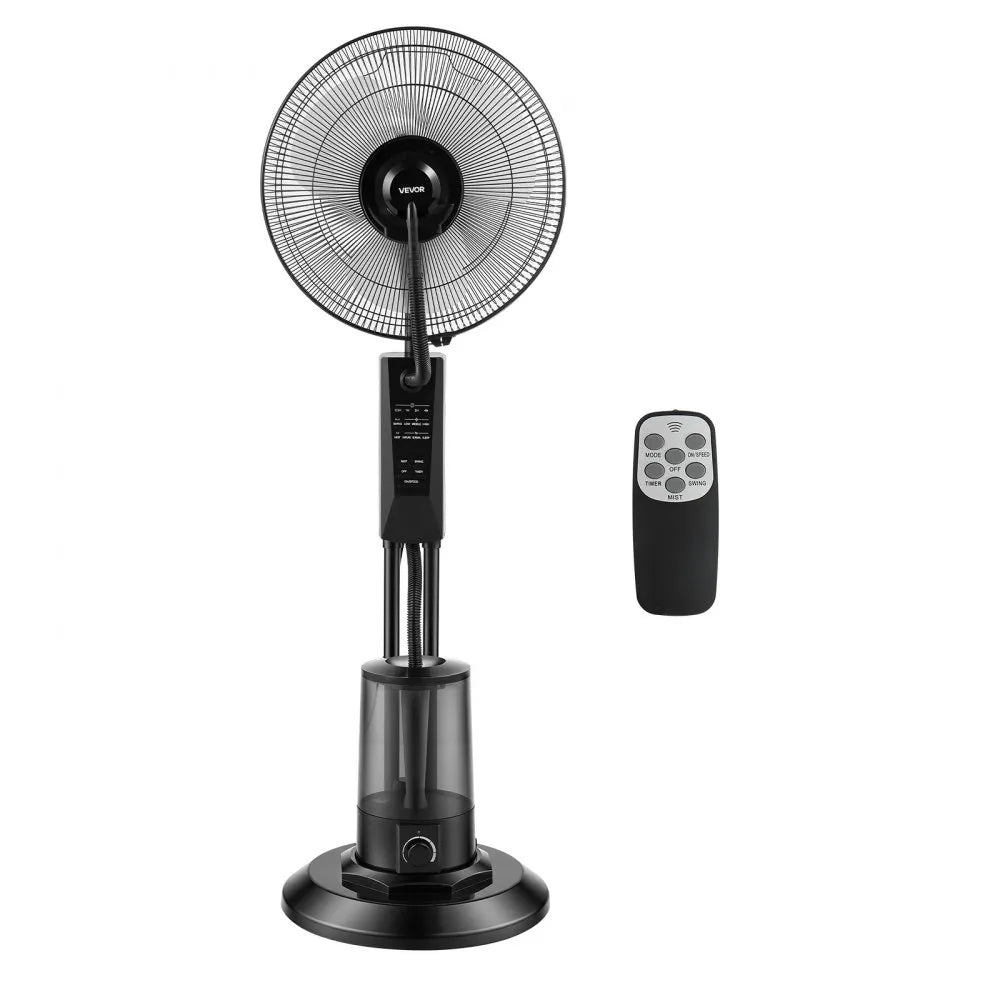 VEVOR Misting Fan, 3 Wind Speeds Misting Standing Fan, Mister Cooling Fans with 0.79 gal Water Tank, Remote & Panel Control, Water Cooling Fans for Indoor, Outdoor, Garage, Patio, Living Room, 3 Modes