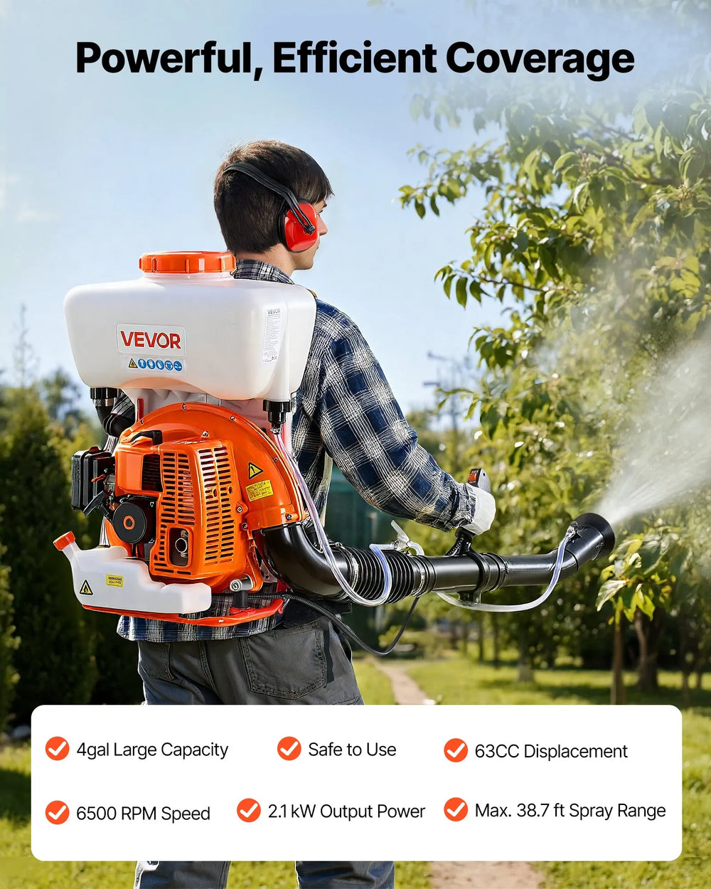 VEVOR Backpack Fogger Sprayer, 63CC 3HP Engine, Gas Powered Fogger Sprayer with 4 Gallon Tank, Powder and Liquid Mister Duster System for Effective Fleas Ticks Critters Control, Gardening & Farming