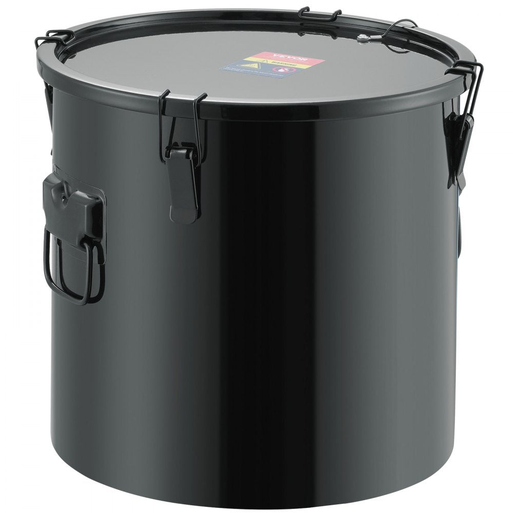 VEVOR Fryer Grease Bucket, 8 Gal Oil Disposal Caddy Stainless Steel Fryer Oil Bucket Rust-Proof Coating, Oil Transport Container with Lid, Lock Clips, Filter Bag for Hot Cooking Oil Filtering, Black