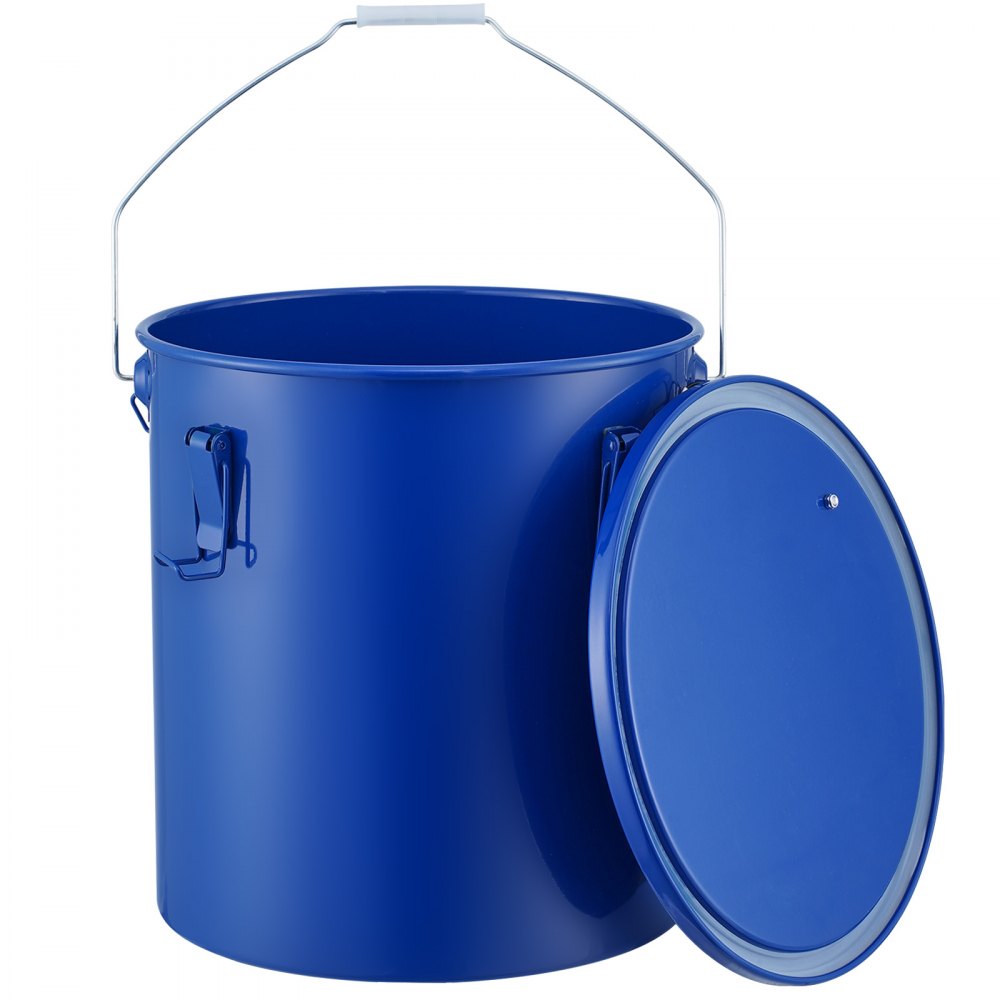 VEVOR Fryer Grease Bucket, 6 Gal Oil Disposal Caddy Carbon Steel Fryer Oil Bucket with Rust-Proof Coating, Oil Transport Container with Lid, Lock Clips, Filter Bag for Hot Cooking Oil Filtering, Blue