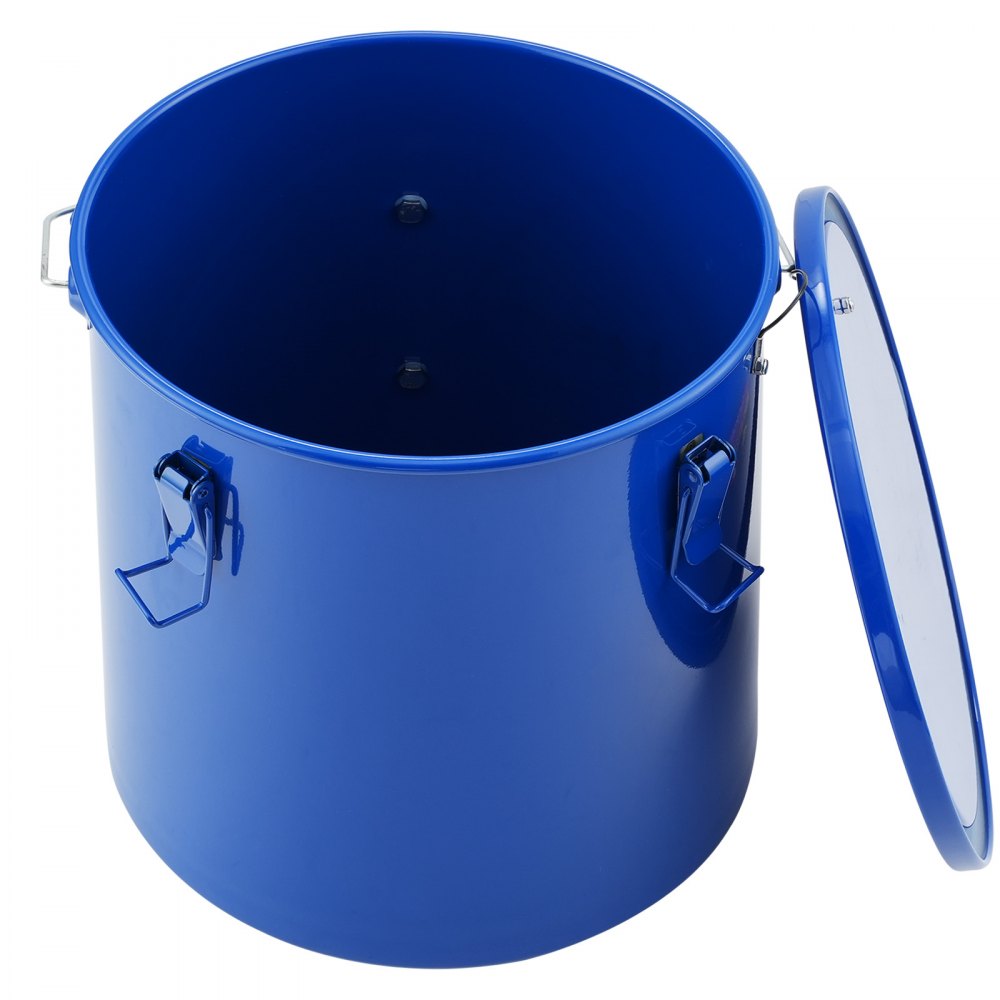 VEVOR Fryer Grease Bucket, 6 Gal Oil Disposal Caddy Carbon Steel Fryer Oil Bucket with Rust-Proof Coating, Oil Transport Container with Lid, Lock Clips, Filter Bag for Hot Cooking Oil Filtering, Blue