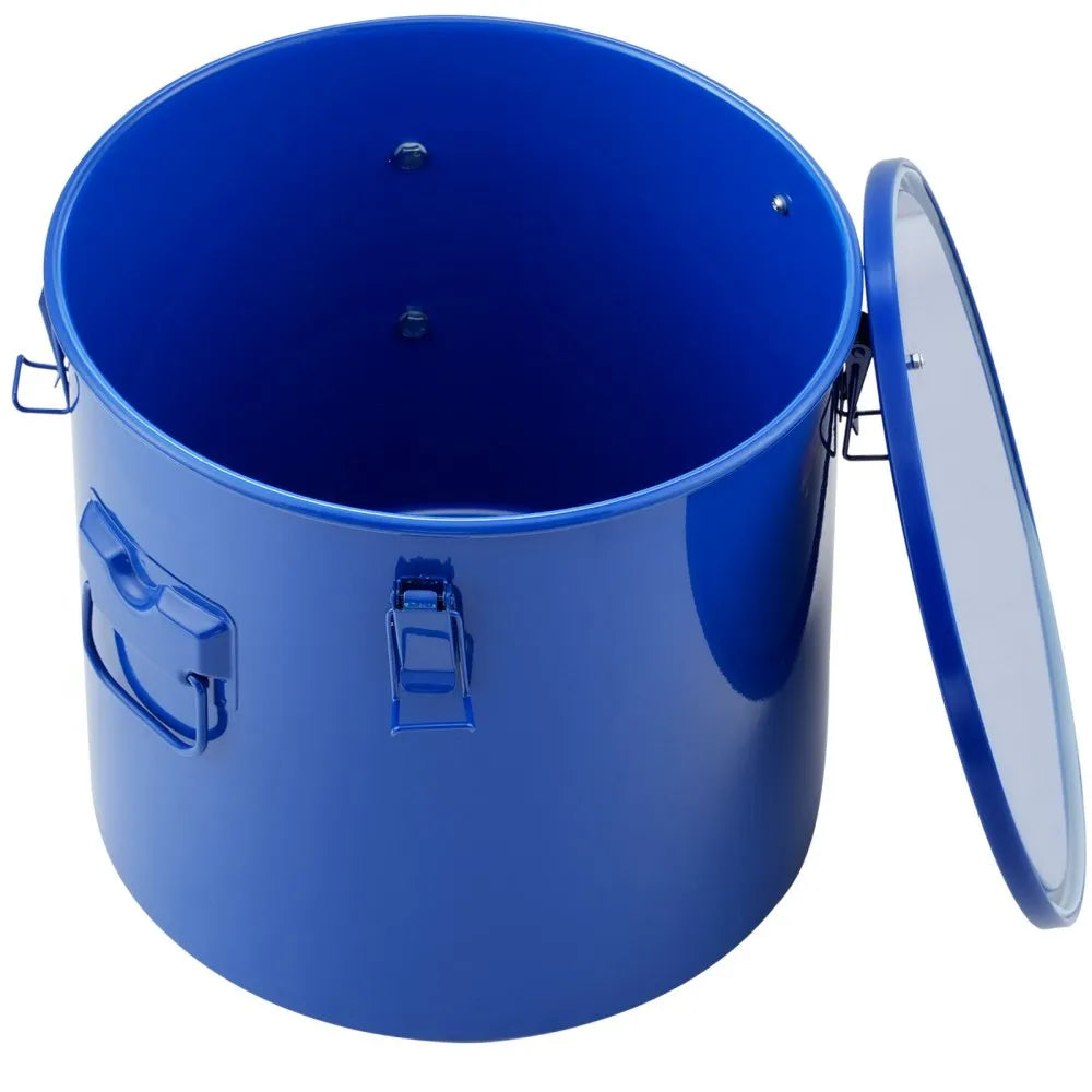 VEVOR Fryer Grease Bucket, 8 Gal Oil Disposal Caddy Carbon Steel Fryer Oil Bucket with Rust-Proof Coating, Oil Transport Container with Lid, Lock Clips, Filter Bag for Hot Cooking Oil Filtering, Blue