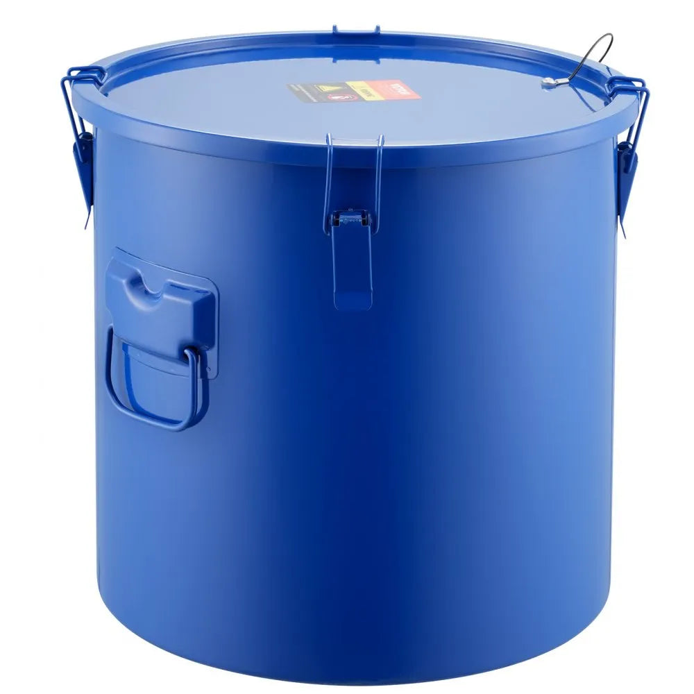 VEVOR Fryer Grease Bucket, 8 Gal Oil Disposal Caddy Carbon Steel Fryer Oil Bucket with Rust-Proof Coating, Oil Transport Container with Lid, Lock Clips, Filter Bag for Hot Cooking Oil Filtering, Blue