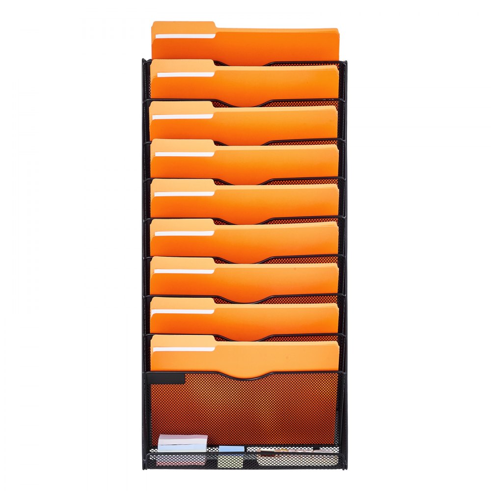 VEVOR File Wall Rack, One-Piece 10 Pockets Mesh Wall File Holder, Wall Mounted Magazine Mail Paper & Document Storage Folder, Metal Wall File Organizer with Nametag Label, for Office Home & School